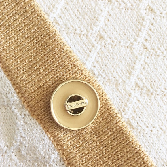 new St John Collection ꧁ Gold Hardware Button Knit Cardigan ꧂ Ivory Textured ꧂ - Picture 8 of 16